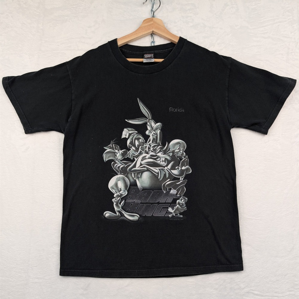 VTG Sherry's Best T-Shirt Men's L Black Faded Looney Tunes Graphic Cartoon Y2K